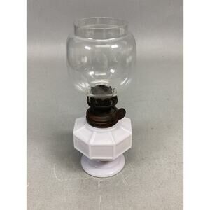 Vintage Milk Glass Hurricane Oil Lamp - 6.5”H
